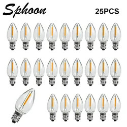Bombilla de plástico de repuesto para cadena de luces, 25 uds, bombilla LED Edison, E12, C7, 220V, 0,5 W, Blanco cálido, 2700K, bombillas de iluminación nocturna