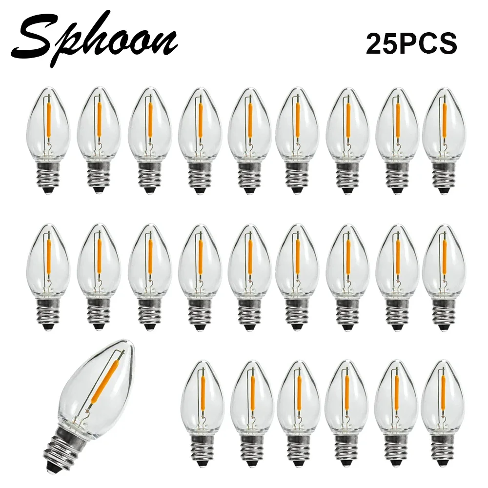 25PCS 220V E12 C7 LED Edison Bulb Warm White 2700K Night Light Replacement Bulbs for String Lights 05W