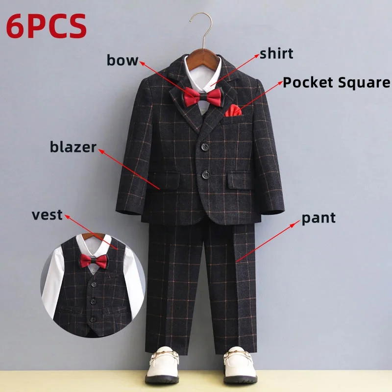 

Autumn Blazer+Pant+Waistcoat 6Pcs Suits For Boys Formal Wedding Boys Suits Outfits Children Elegant Suits For Boys 4yrs To 12yrs