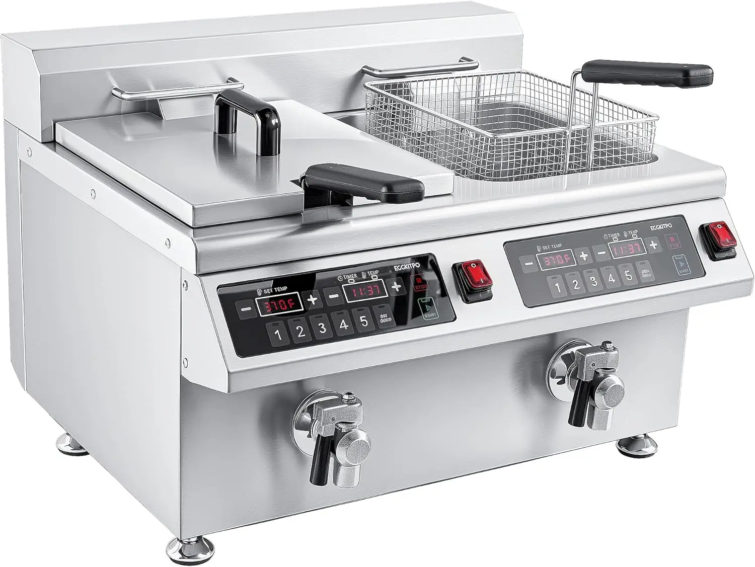 

Induction Fryer 24L Dual Tank Deep Fryer with Basket and Lid Countertop Electric Fryer