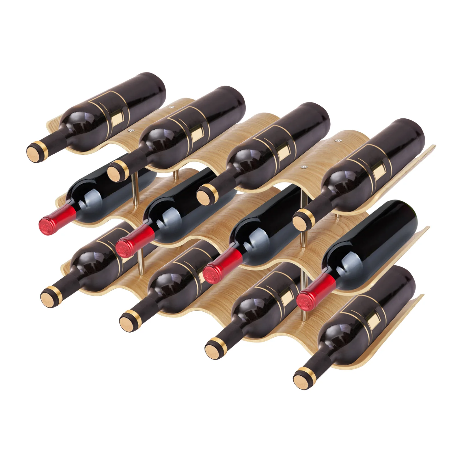 Support de stockage de vin à 3 niveaux, porte-bouteille de vin, porte-bouteille de vin ondulé pour caveurs de vin, barres