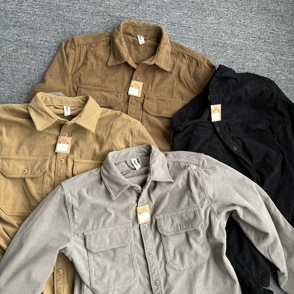 Autumn Winter Dense Corduroy Shirts for Men Patch Multi Pockets Casual Workwear American Vintage HK Male Loose Tops Youth Y2k