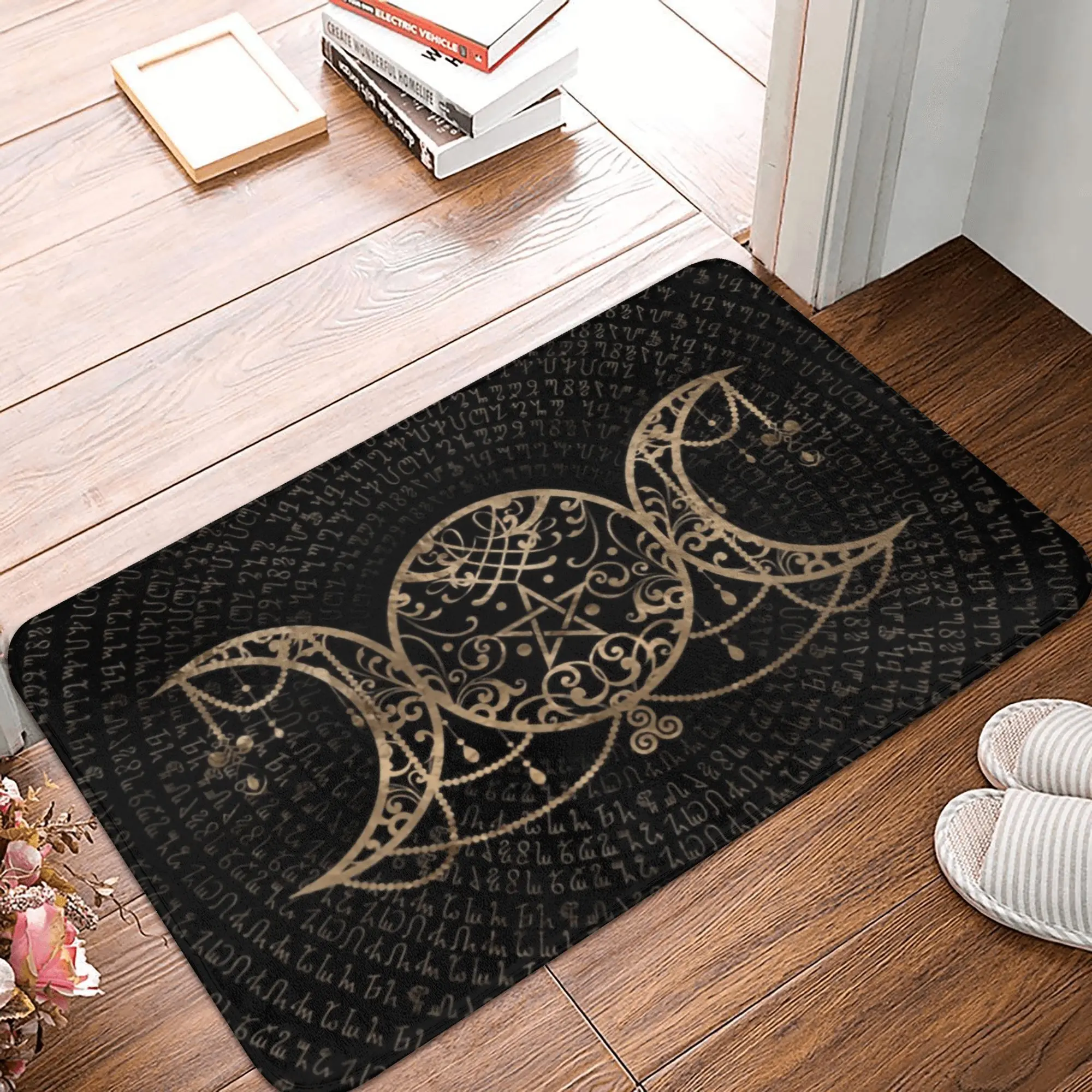 Triple Moon Goddess Doormat Mat Anti-Slip Pentagram Pagan Wiccan Kitchen Bath Balcony Rug Carpet 40*60cm