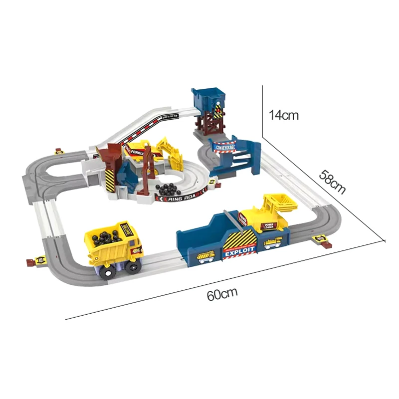 Juego de Rieles de Carreras de Carros Mineros con Energía de Aventura, Vehículo de Ingeniería Eléctrico de Juguete, Ferrocarril Educativo, Regalo Familiar de Aventura para Niños