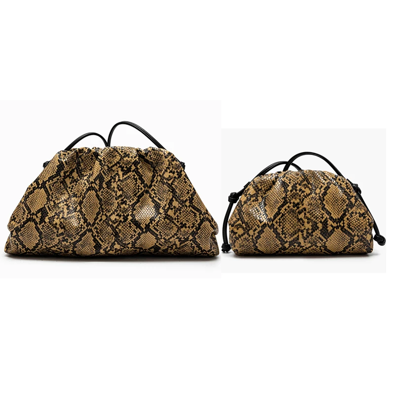 

Pleated Snakeskin Women's Handbag High-end Pu Material Cloud Bag European American Trendy Shoulder Crossbody Bag Elegant Clutch