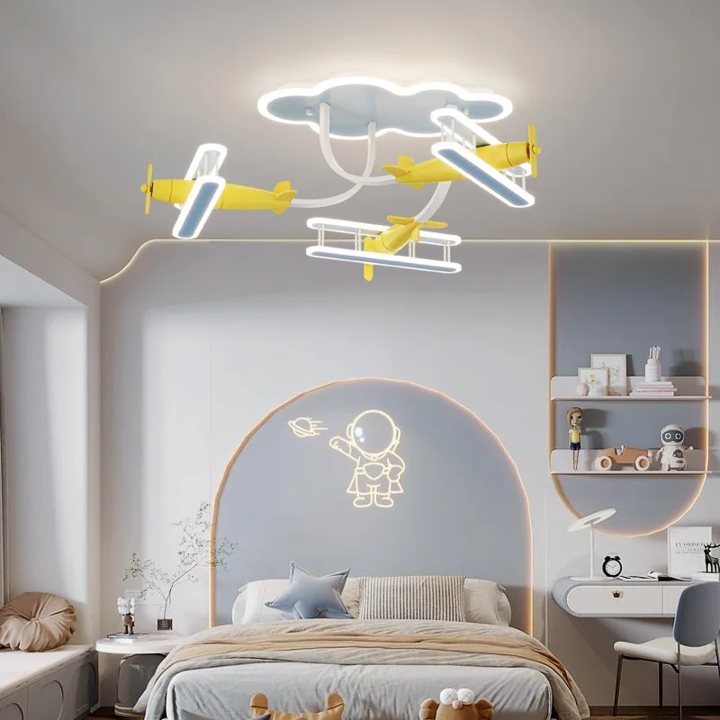 Creative Children\'s Room Ceiling Lights LED Solid Wood Airplane Light Modern Warm Nursery Boy Room Youth Bedroom Ceiling Lamps