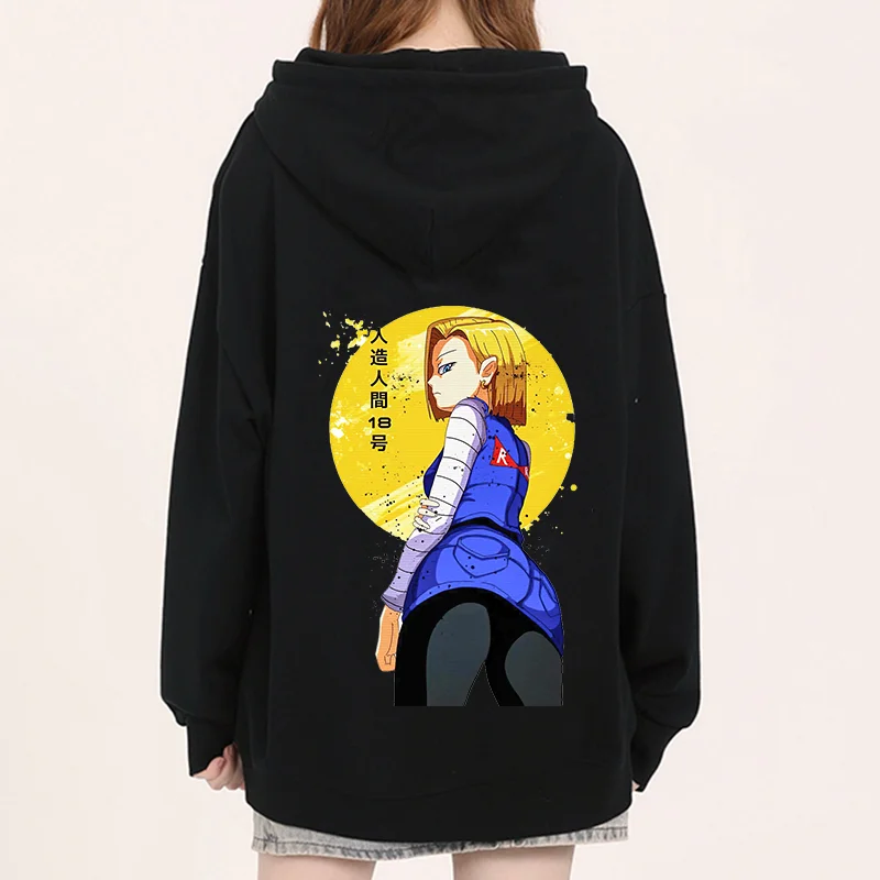 2024 New Men's and Women's Anime Dragon Android 18 Lazuli Cartoon Wukong Cell Printed Hoodie Couple Street Leisure Sports Shirt