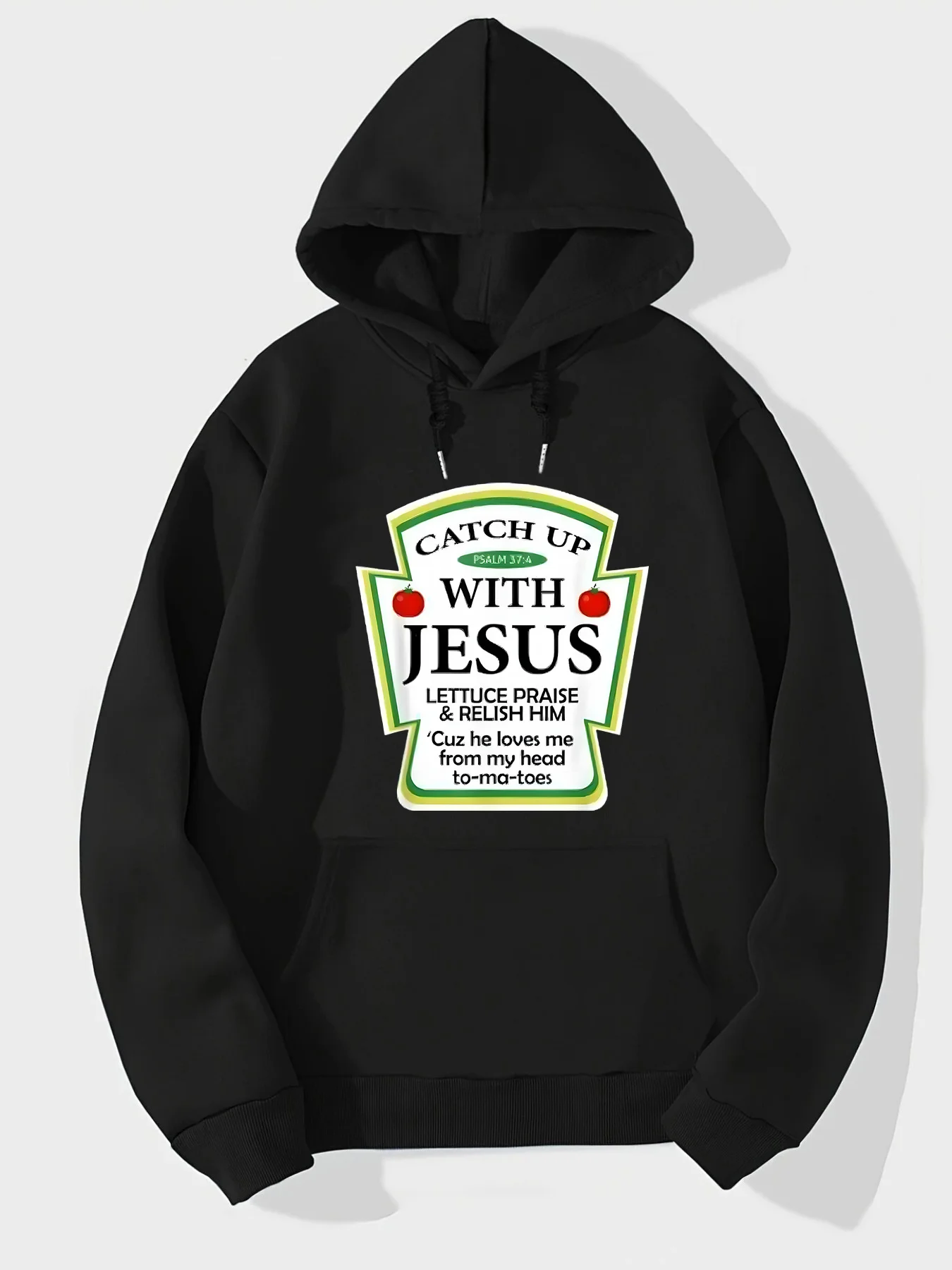 

Мужская толстовка с капюшоном у тяжелом весе — одежда христианской веры с библейскими стихами «Поймай с Иисусом» (матовью 6:3), кенгур