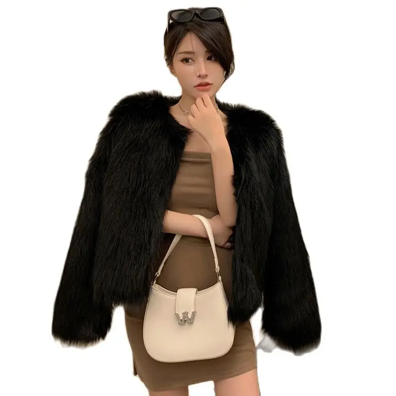 2024 Winter Warm Lady Faux Fur Coats Long Sleeves Short Cut Women Winter Artificial Fur Coat Thick Warm Female Faux Fur Jackets