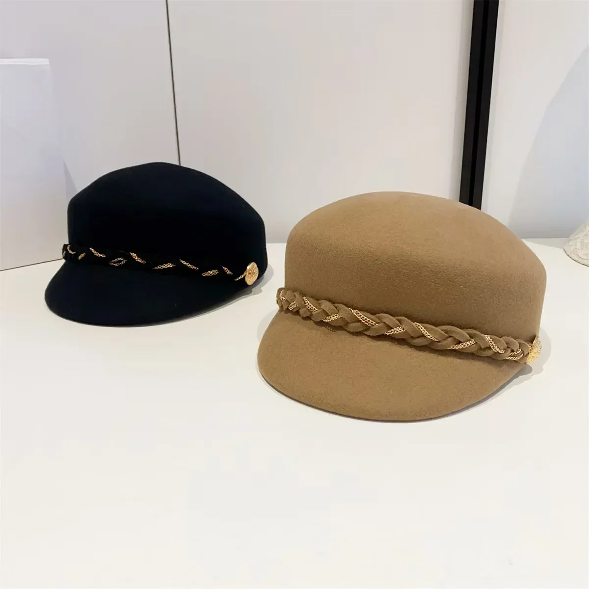 

Women's 100% Wool Equestrian Cap Japanese Hand-Knitted Baseball Hat Winter Vintage Felt Hat Outdoor Fashion Accessories