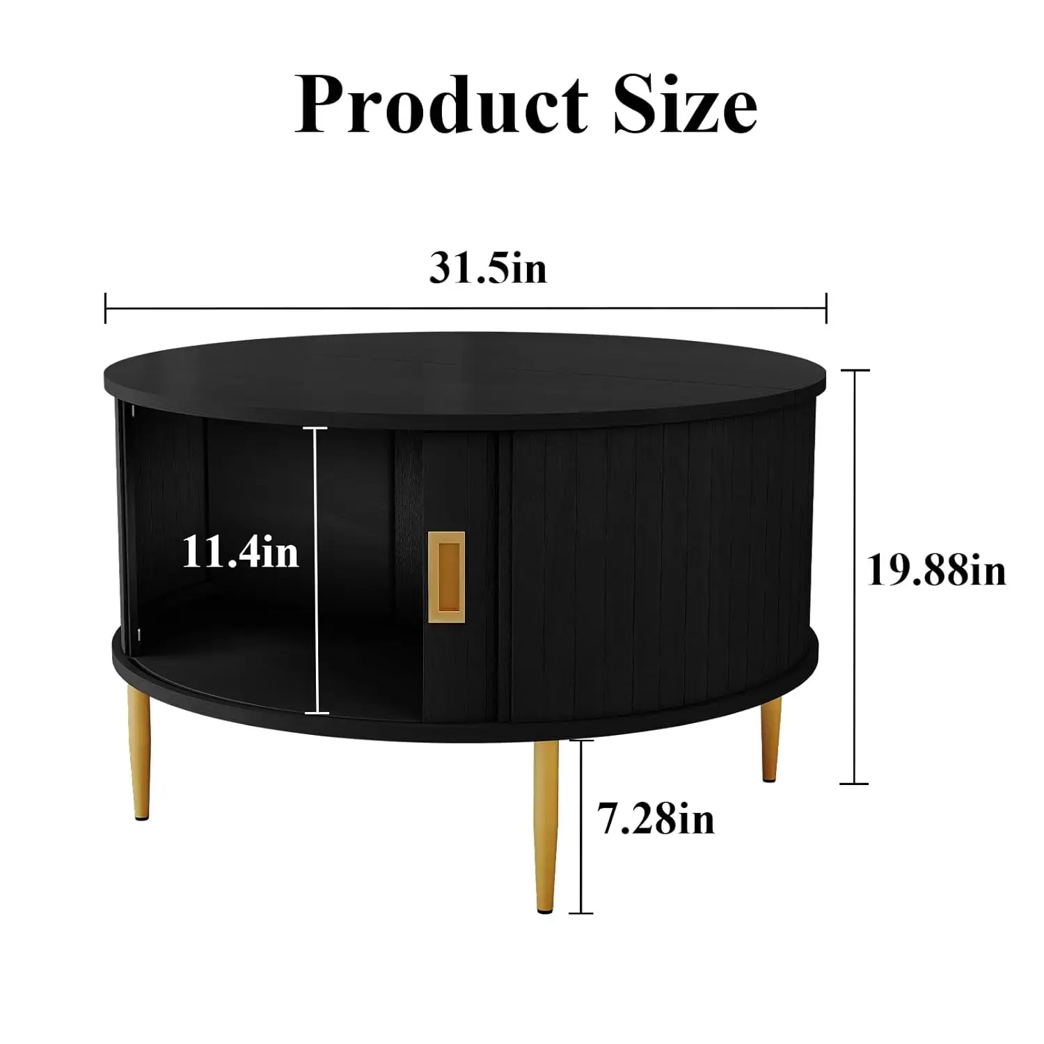 Okrągły stolik kawowy 80 cm z drzwiczkami tambour, stolik centralny w stylu mid-century do salonu, mały, drewniany, z rowkowanym wykończeniem, na zamówienie
