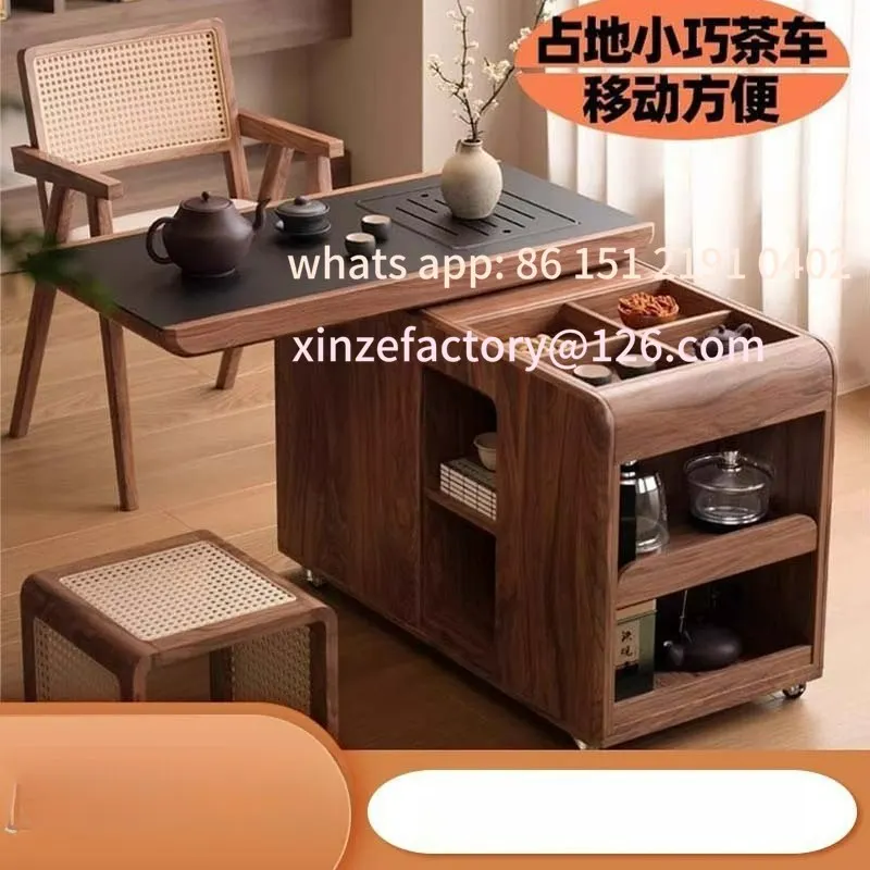 

Customizable Solid Wood Tea Table Moving Tea Cart for Home Use