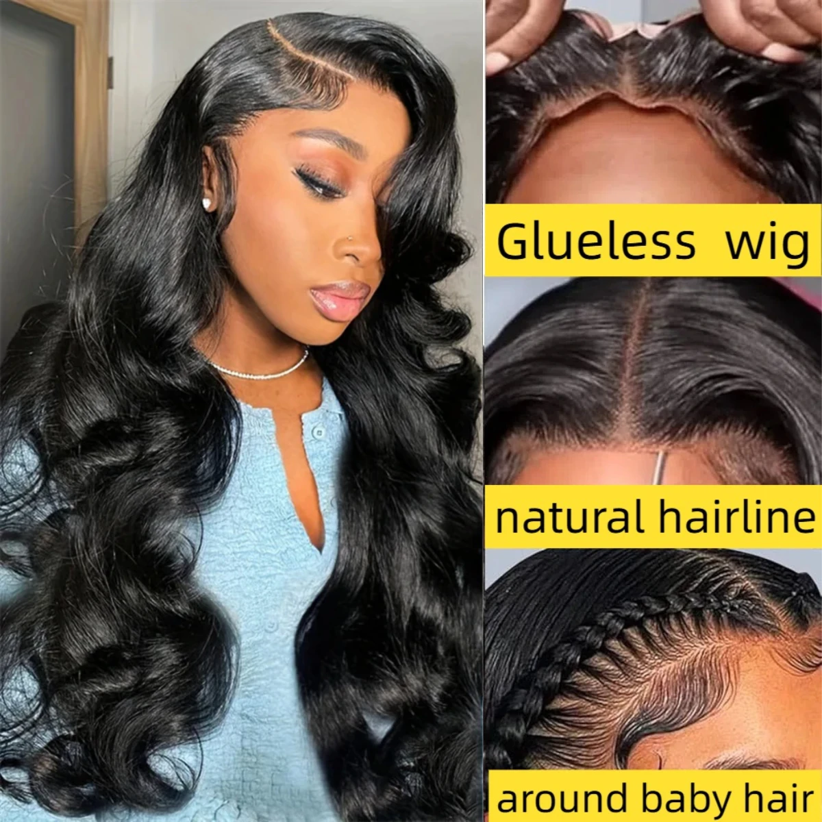 شعر مستعار برازيلي طبيعي بدون لاصق ، شعر بشري ، ملتف مسبقًا ، مستقيم ، كثافة ، للنساء