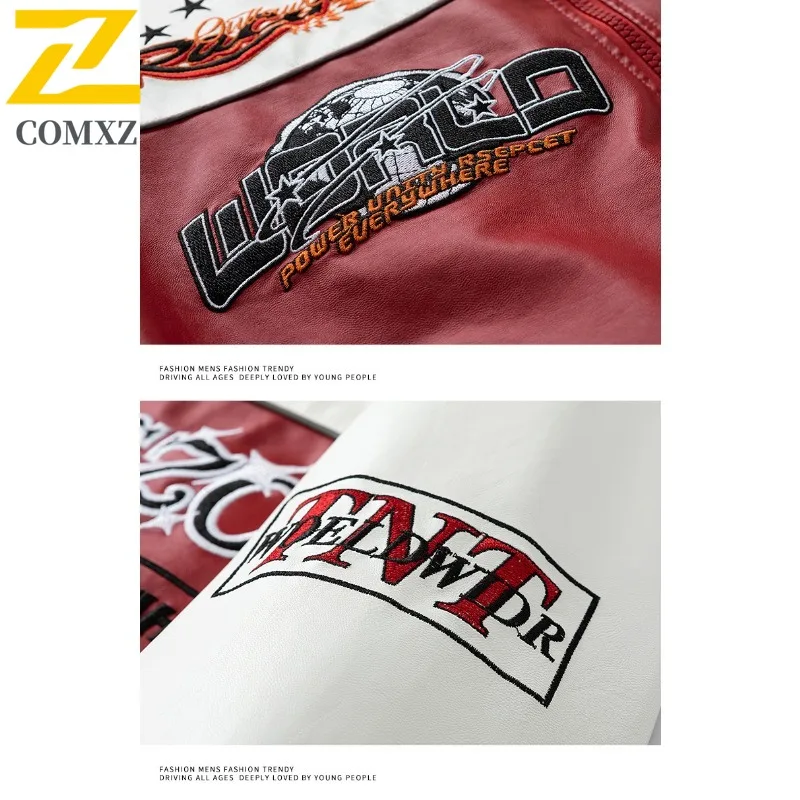 الرجال السائق سترة الوقوف طوق بولي معطف معطف جلد مقاومة للماء يندبروف المتضخم الشارع الشهير دراجة نارية ملابس خارجية خمر 2025 #4