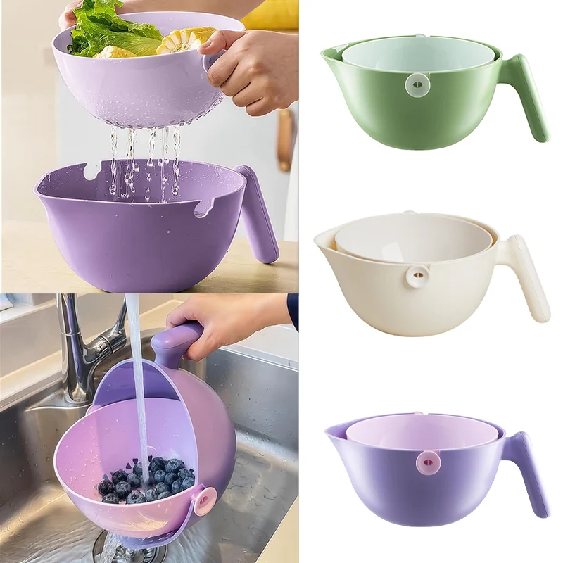 Bird Drainer Basket with Handle Swivel with One Hand Detachable Storage Cleaning Fruit and Vegetable Basin Multi-Purpose Tool