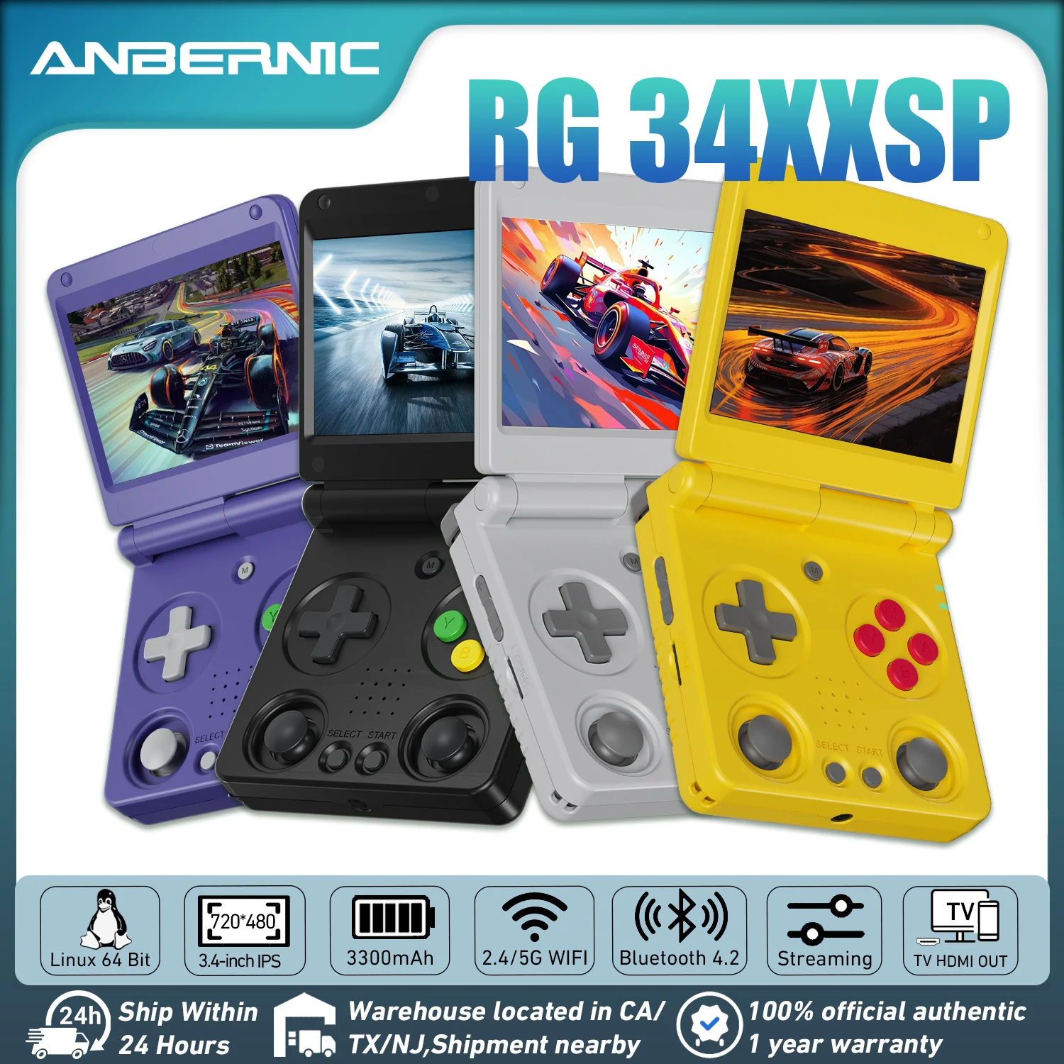 

Anbernic RG34XXSP Retro Handheld Game Console Linux 64 Bit 3.4 inch IPS Screen 720*480 RG 34XXSP Retro Gaming Player 3300mAH