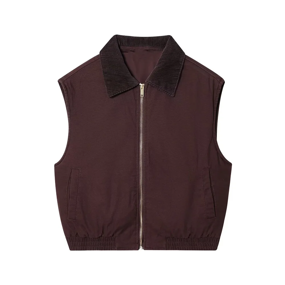 

Cross-border Japanese and Korean new product lapel sleeveless vest corduroy vest retro style jacket top