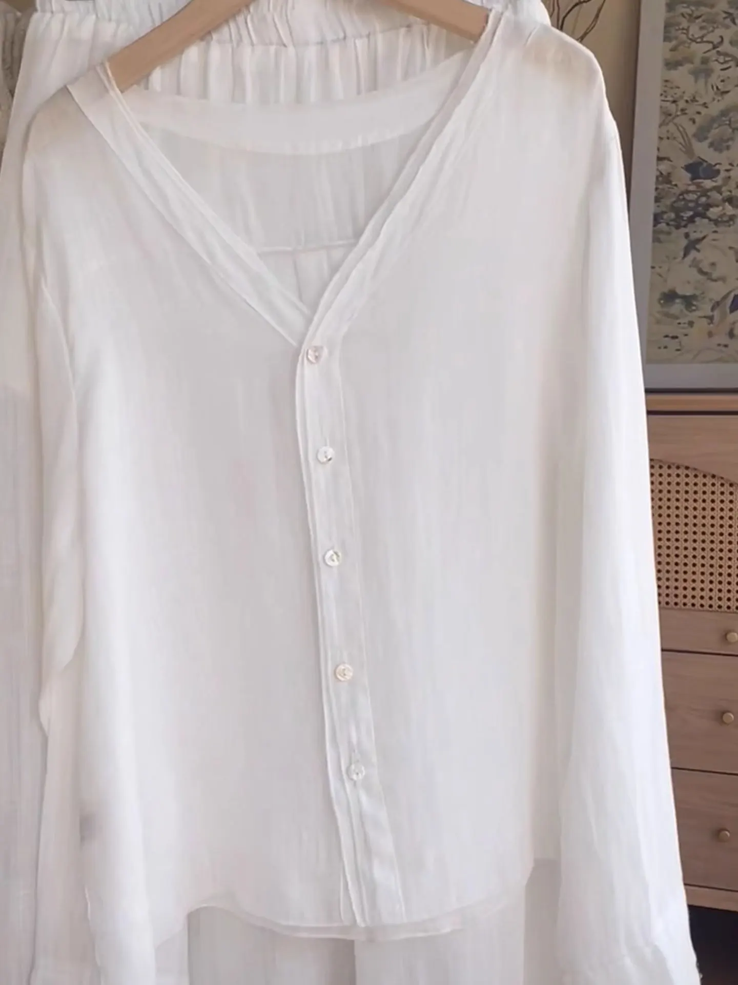 

Ele Long Sve Sun Protection irt Skin-friendly Micro-transparency Single Button Design Open Cardigan Top for Summer