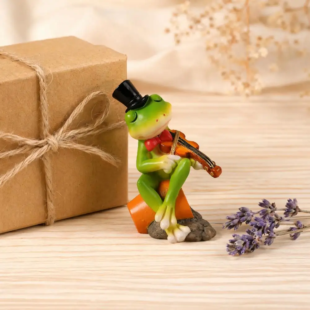Micro Landscape Ornaments Elegant Micro Landscape Art Mini Frog Violin Playing Statue Hand-painted Resin Garden for Patio