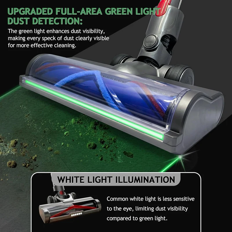 Cabezal de cepillo para Dyson V7 V8 V10 V11 V15 G5, cabezal limpiador de repuesto, luz verde LED de área completa