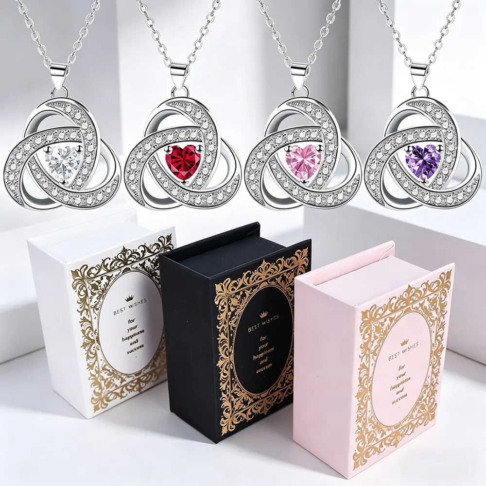 Geometric Pendant Necklaces With Mini Book Gift Box For Women Girlfriend Birthstone Birthday Valentine Choice Mother Jewelry