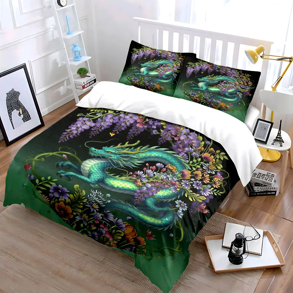 

Floral Dragon Decor Set, Home Display Soft Comfortable Duvet Cover Bedding Set Included 1*Duvet Cover & 2*Pillowcases, gift