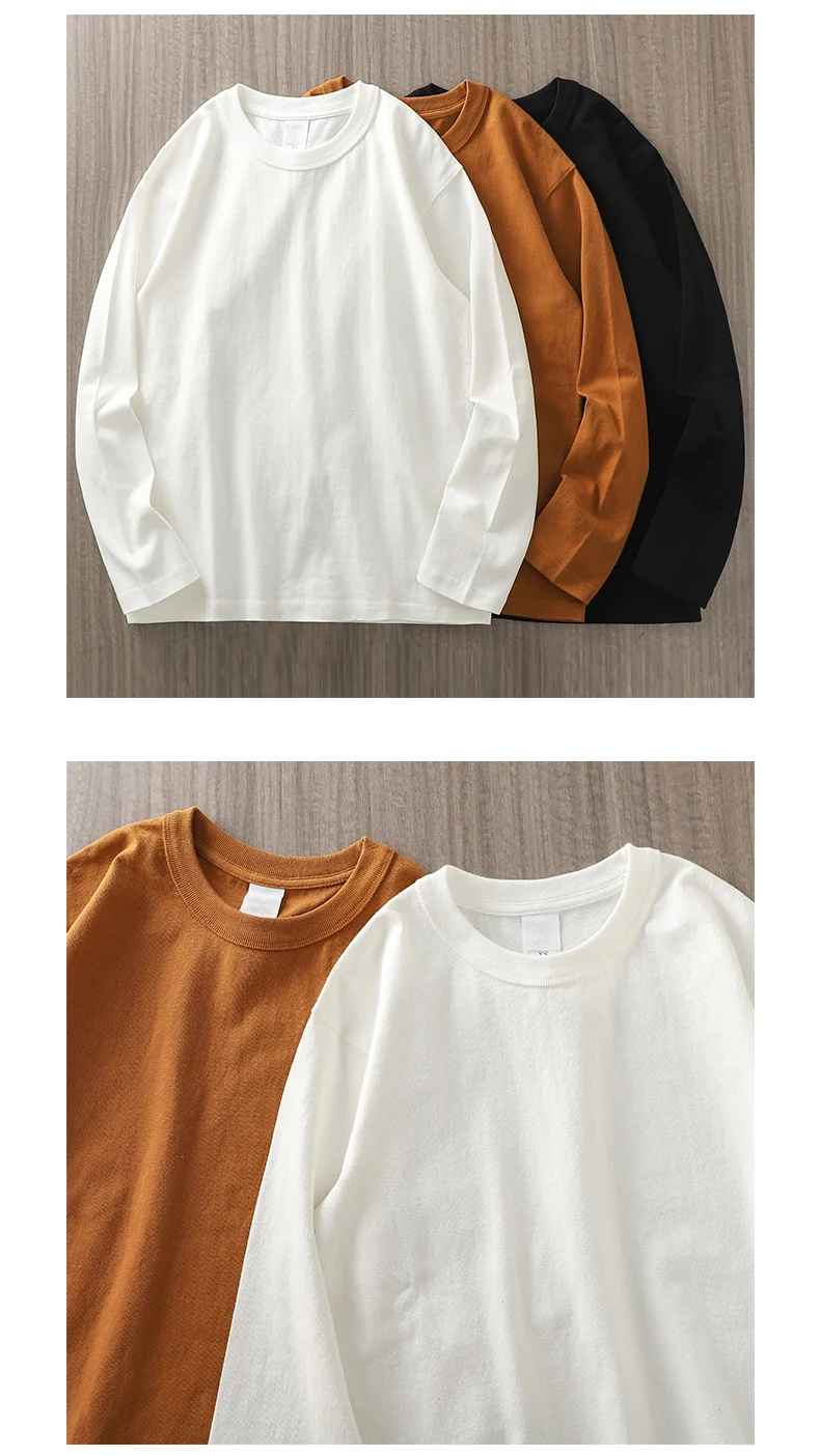Dukeen 11,2 Oz Schwergewichts-Herbst-Langarm-T-Shirt für Herren, 100% Baumwolle, Einfarbiges Shirt mit Rundhalsausschnitt, Weiße Oberteile, Übergroße Herrenbekleidung – Detail 6