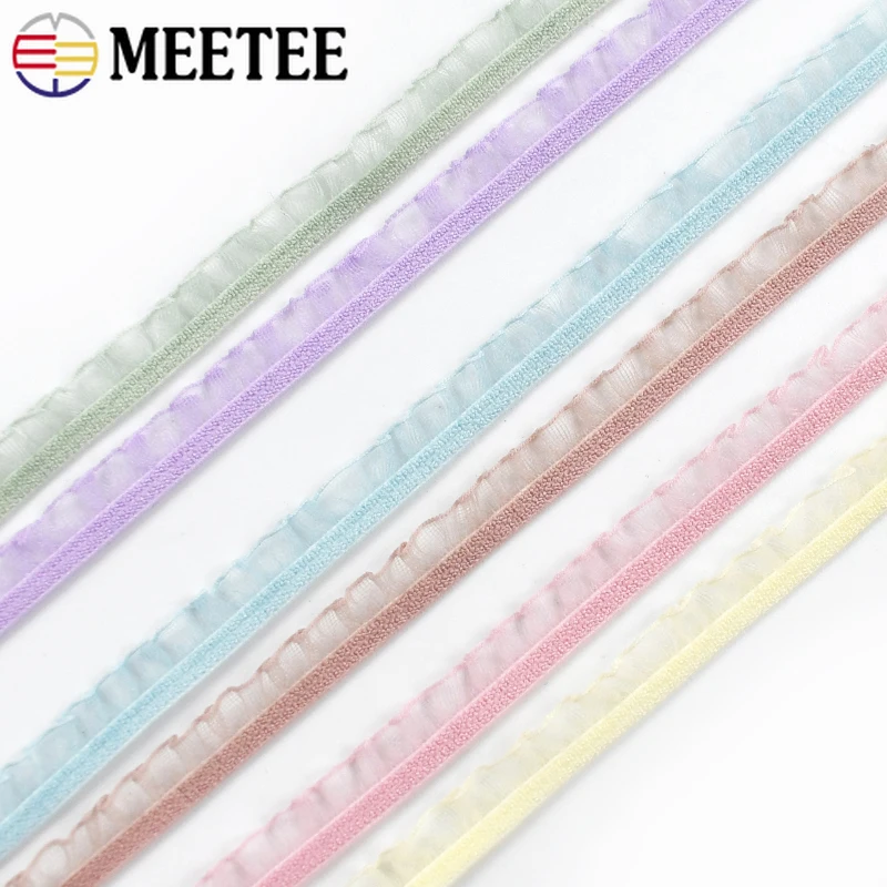 10/20/45M Meetee 6mm Ruffled Elastic Band Trim Lace Rubber Bands Garment Waist Dress Stretch Tape Underwear Bra Trimmings Craft