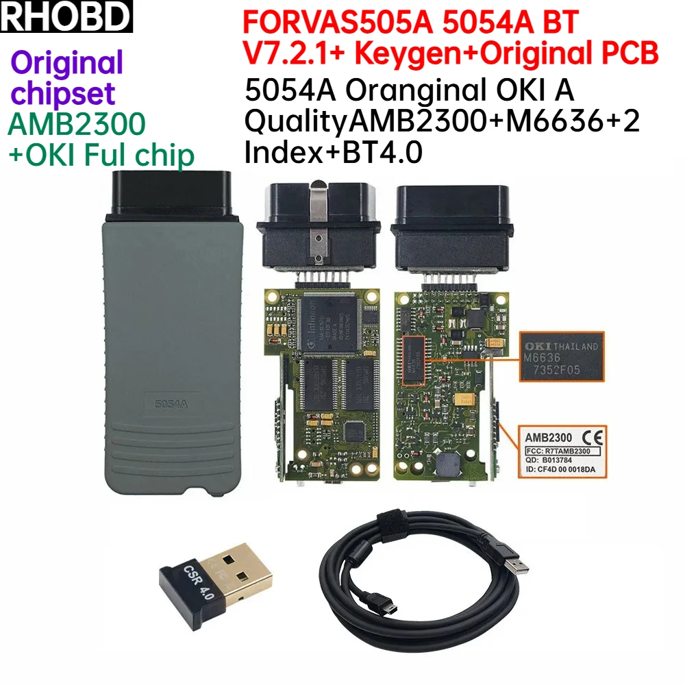 Best NEW 5054A V7.21 Original OKI Bluetooth BT4.0 AMB2300 Better 6154 OBD2 Car Diagnostic Tool Support Firmware Software Upgrade