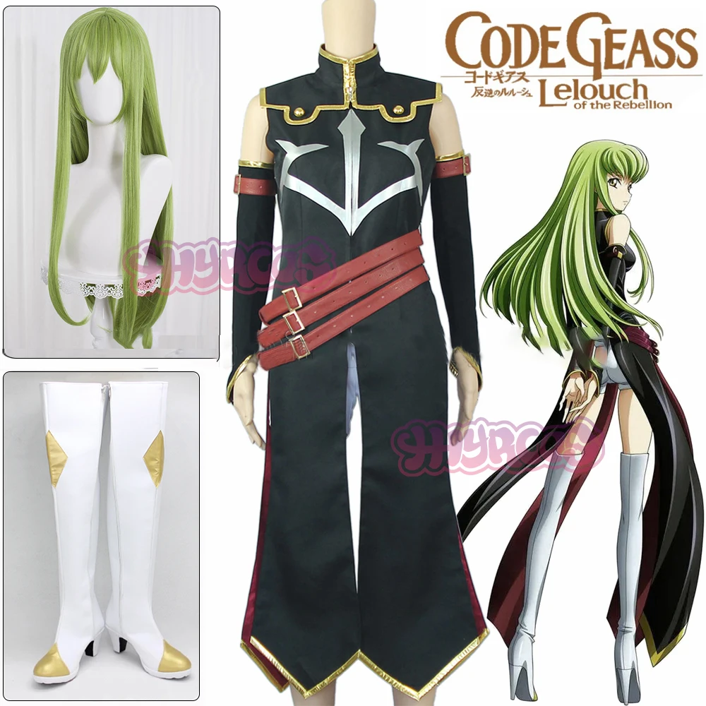 

Code Geass Queen CC Cosplay Costume Halloween Carnival Witch Black Uniforms Women Battle Suit Stocks Full Set Custom Made Wig