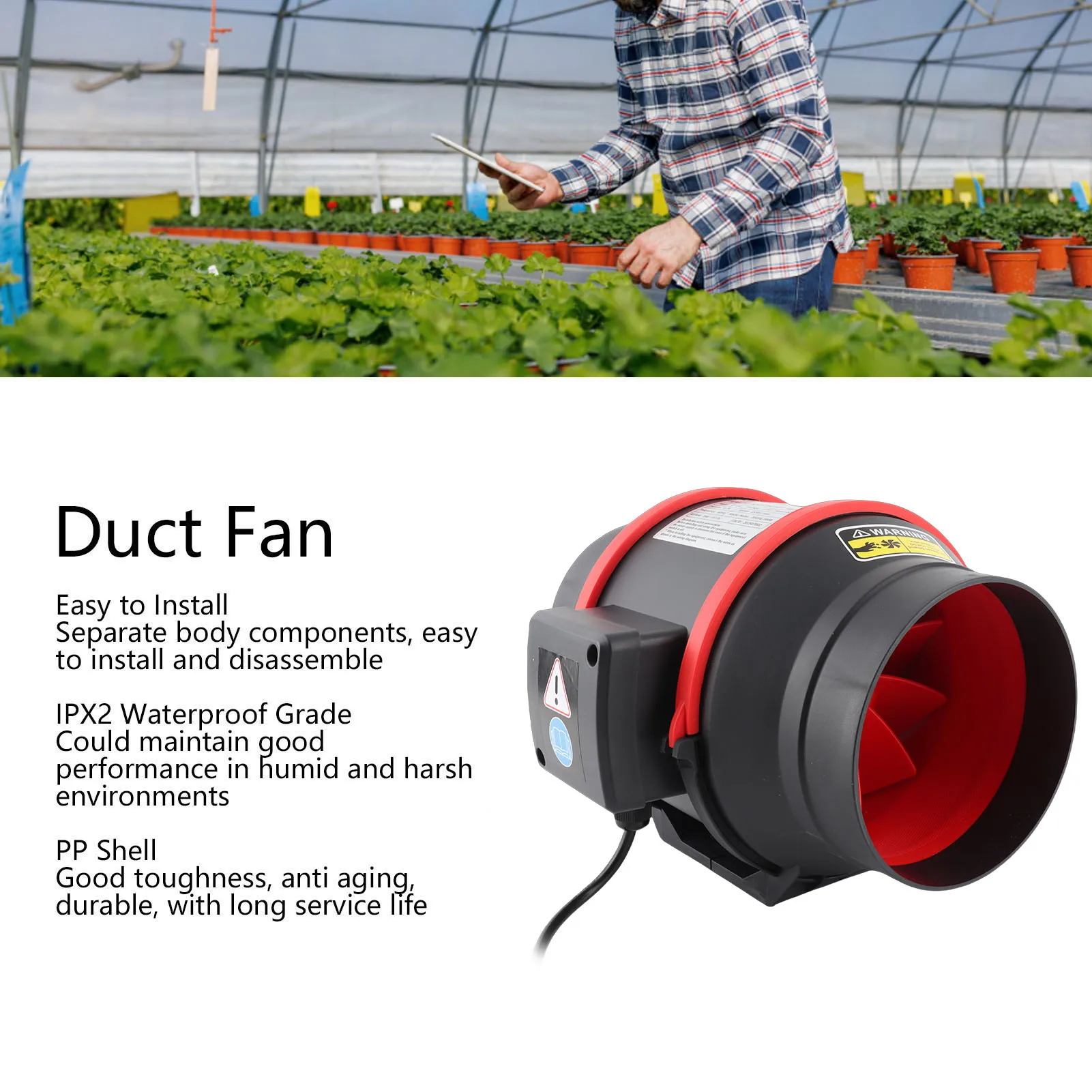 Vent Booster Fan Inline Duct Fan 6in Quiet Air Vent Booster Fan for Grow Tent Planting Indoor Place Ventilation Single Speed 80W