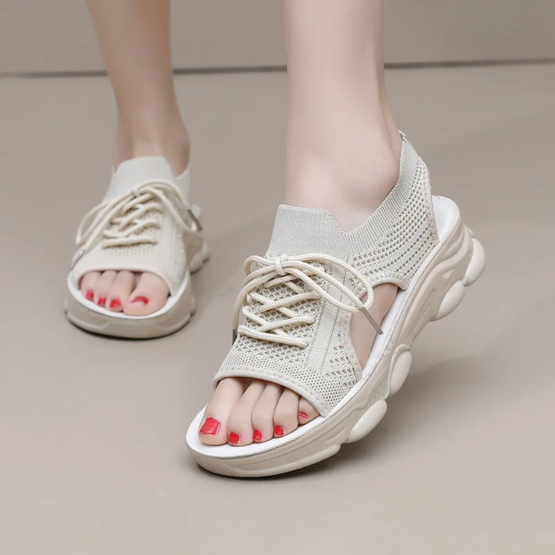 

Spring/Summer 2025 Women's thick-soled, casual and comfortable sandals with a front lace-up