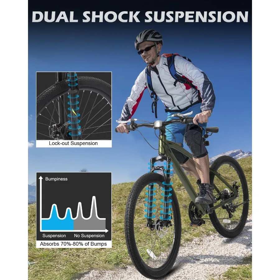 24 26 27.5 دراجة جبلية من الألومنيوم مع إطار ألومنيوم خفيف الوزن، فرامل قرصية مزدوجة ميكانيكية قوية، جنوط جدارية مزدوجة #4