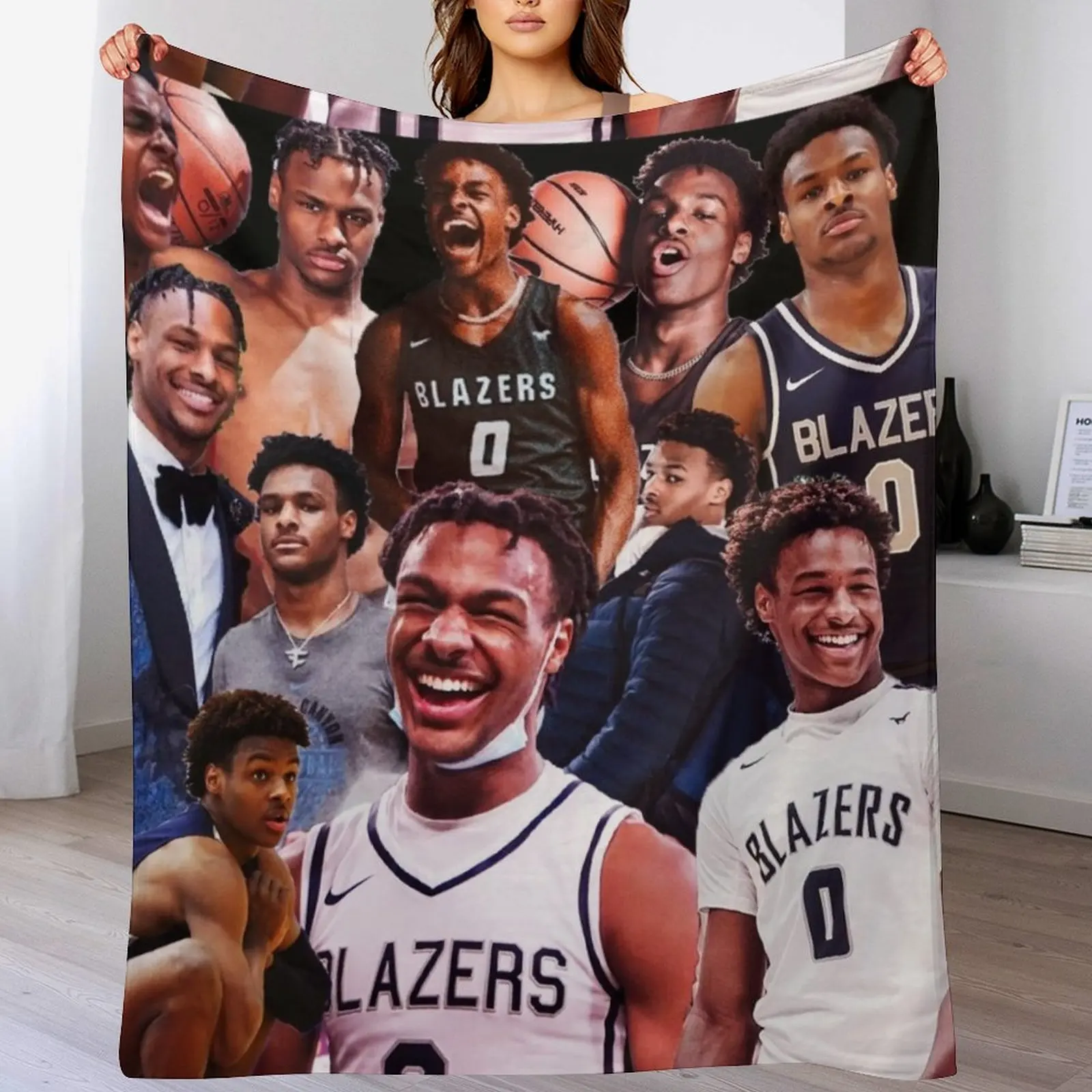 Bronny James Collage-Poster-Design 2022, Überwurfdecke, Thermik für Reisen, karierte Decken für Kinder