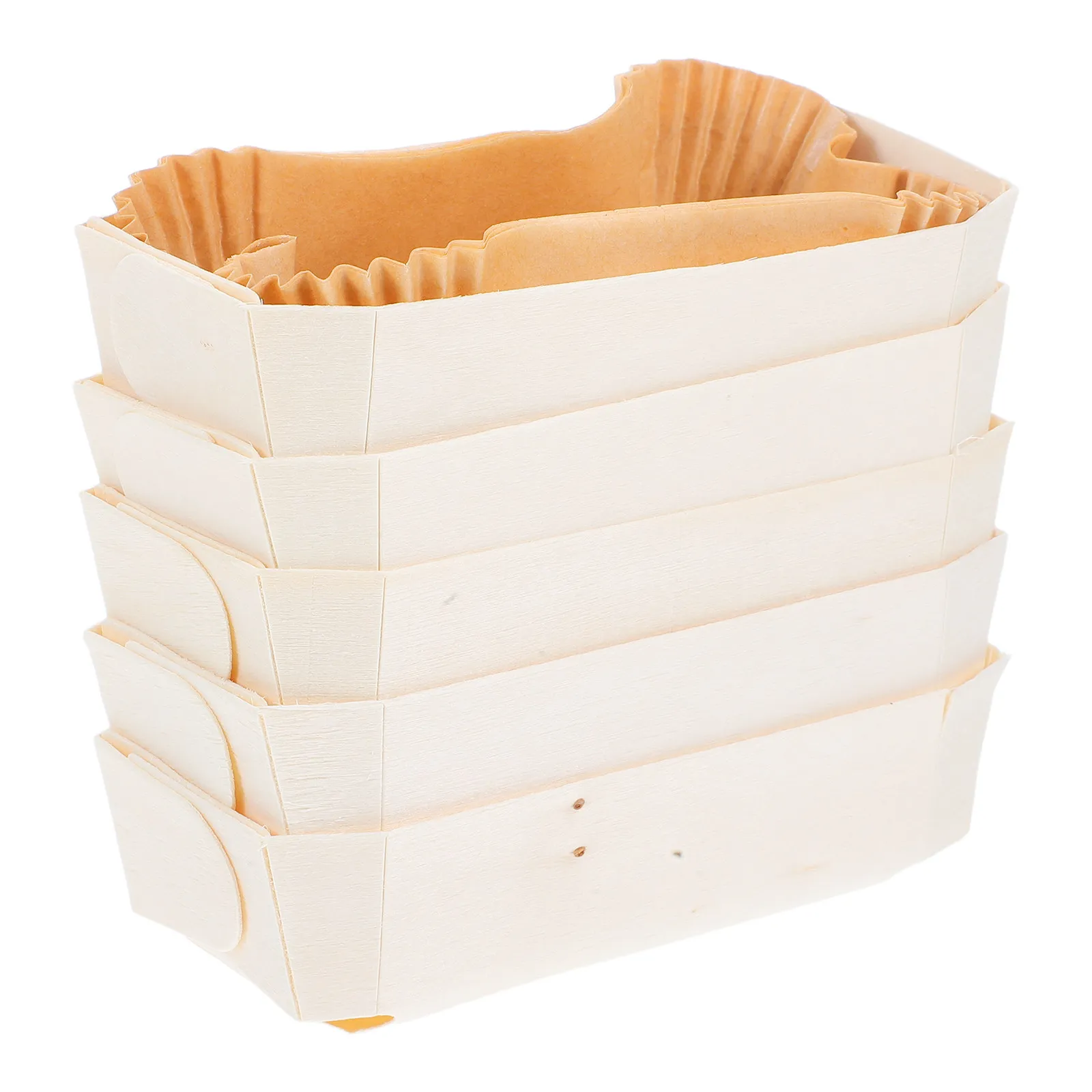 1Set Eco-Friendly Wooden Baking Box with Easy-Clean Paper Liners Uniform Heat Conduction for Bread Cakes Banquet Desserts