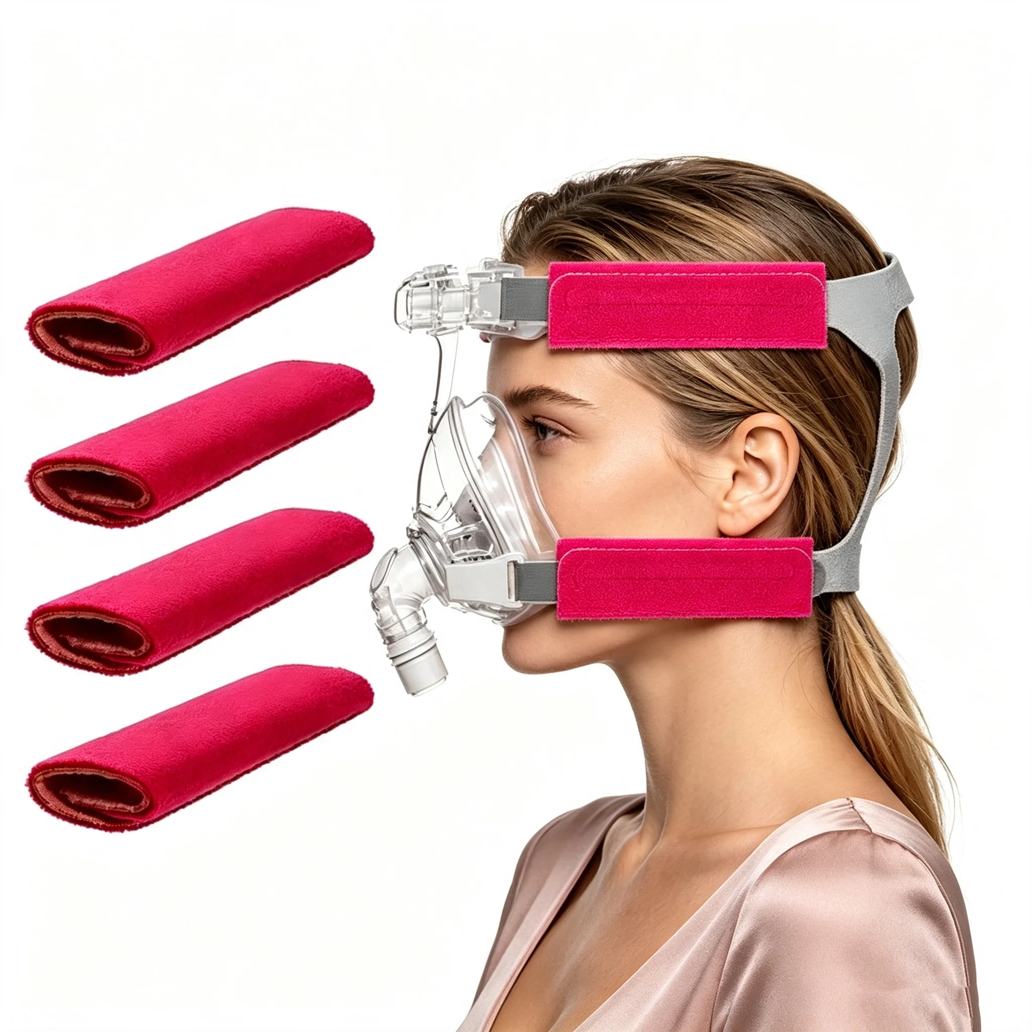 2/4 Stück CPAP-Maskenriemen-Abdeckungen aus weichem Fleece, universelle Riemenpolster zur Vermeidung von roten Wangenflecken, Schlafapnoe-Ventilator A