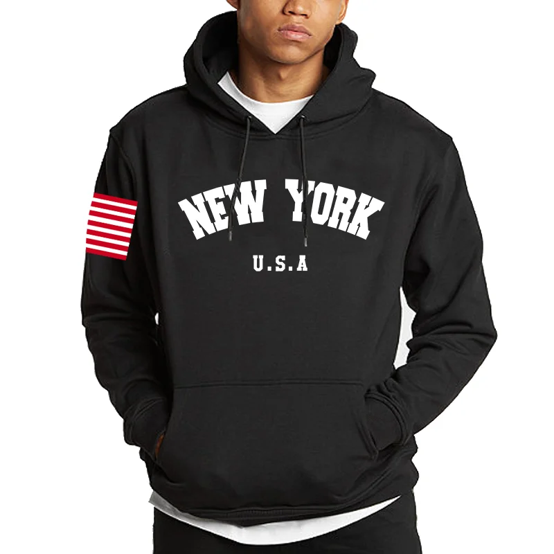 

NEW YORK Letter U.S.A City Print Hoody Men Fashion Casual Long Sleeve Hooded Oversize Pullover Hoodie Cool Streetwear Sweatshirt