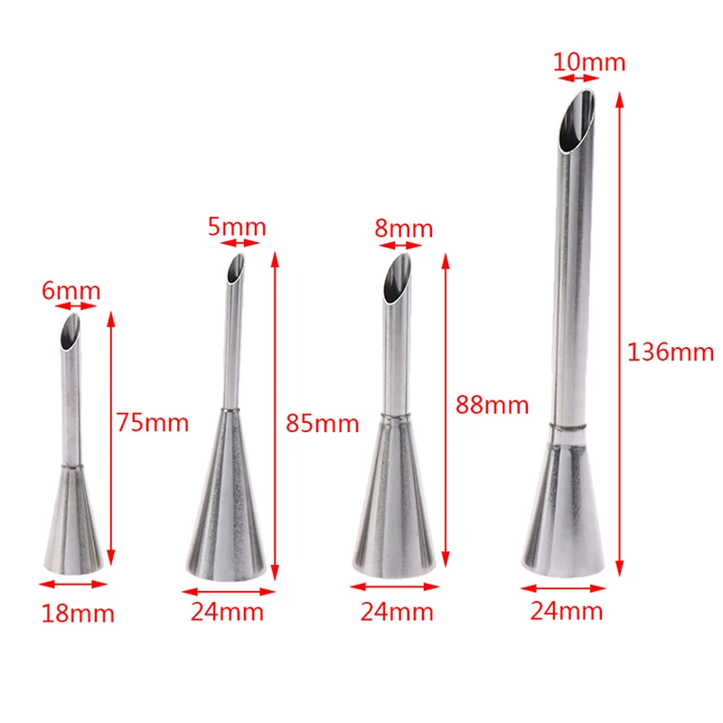 

4Pcs Eclair Puff Nozzles Cupcake Filling Tube Pastry Syringe Cream Piping Tips