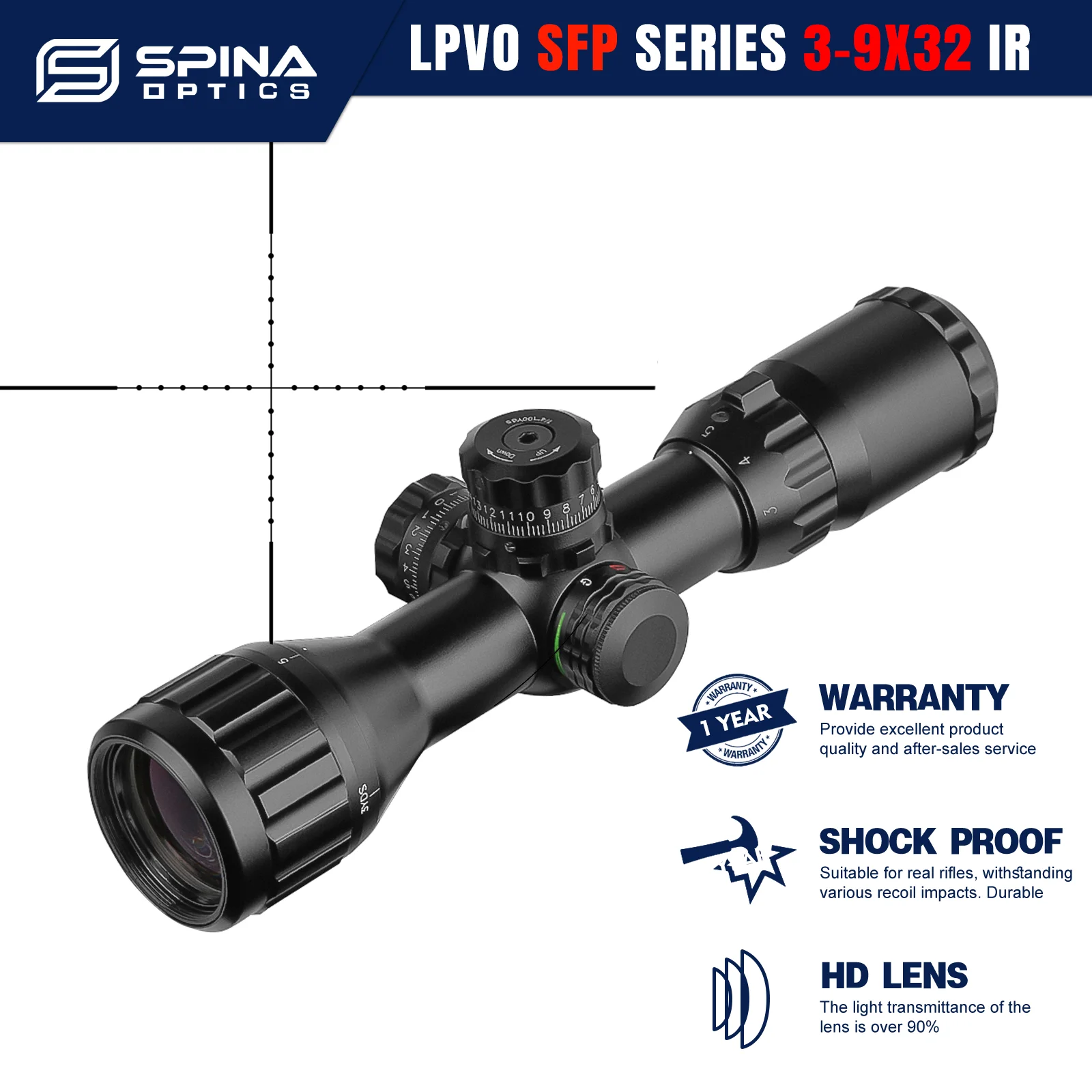 

SPINA OPTICS 3-9x32 AOIR Tacticle Riflescope Red/Green Dot Illuminated Mil-dot Optic Sight Rifle Scope For BB Gun Pistol Rifle