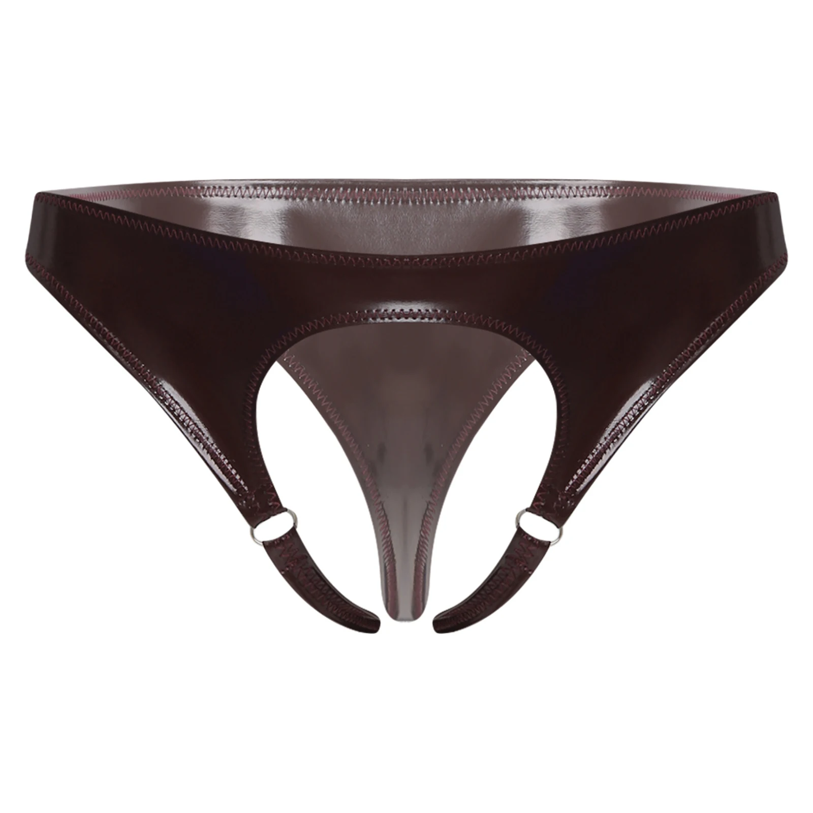 

Men Shiny Hollow-out Briefs T-crotch Low-waist Open Front Bottoms Cut Out Sides Thong Panties for Lingerie Night Honeymoon