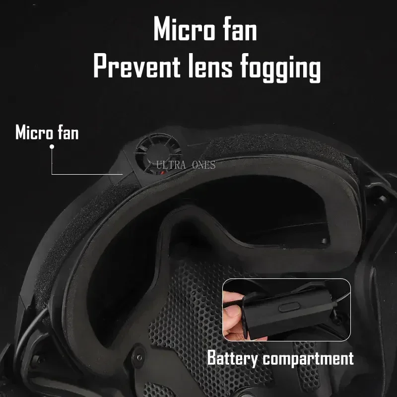 2 Lens Tactical Full Face Mask with Micro Fan Anti-fog Hunting Shooting Combat Masks Paintball Sports Mask Goggles Set