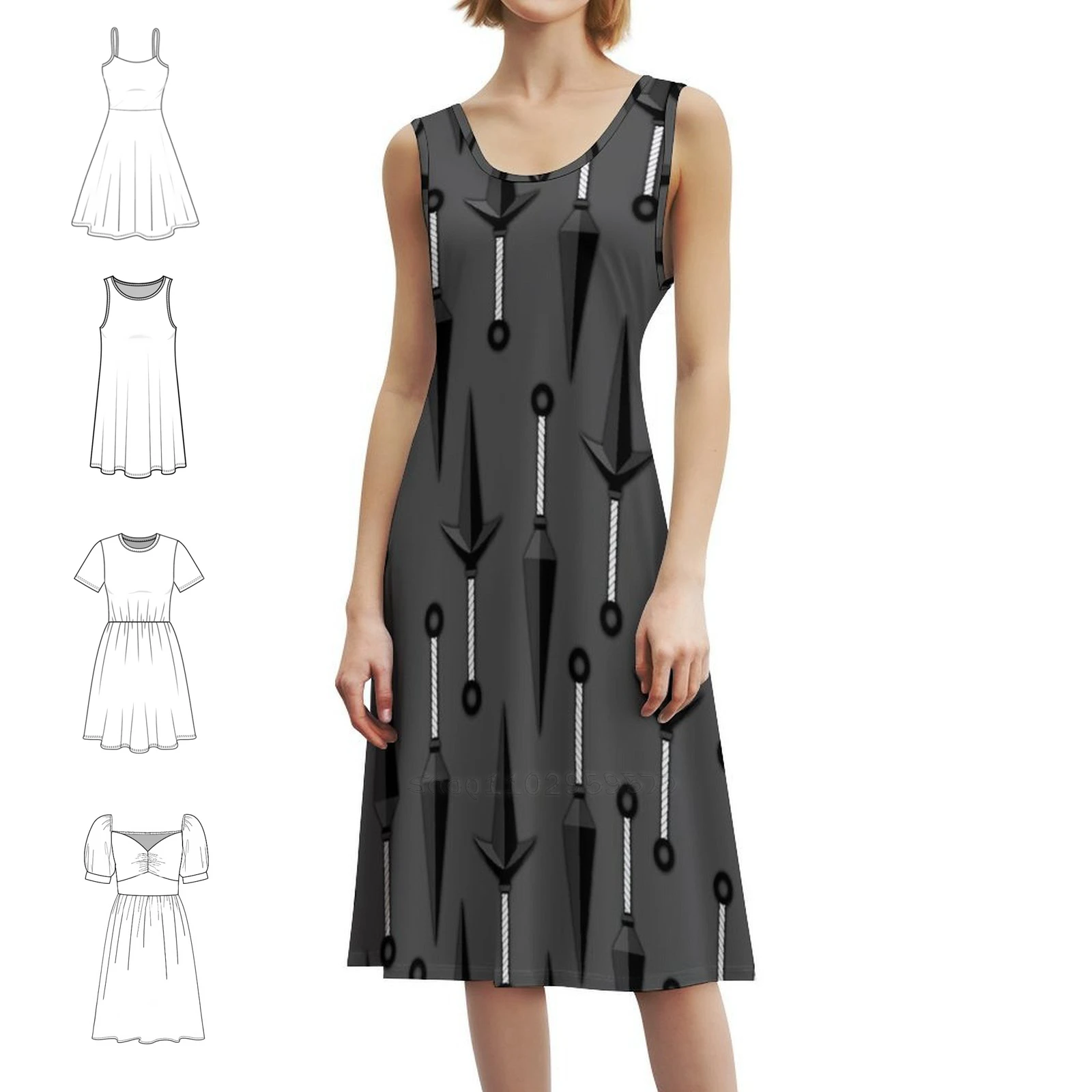 نوعان من سكاكين كوناي نمط مع فستان بوهيمي عتيق باللون الرمادي الداكن بأكمام منتفخة أو خيارات بلا أكمام لفستان كوناي للنساء