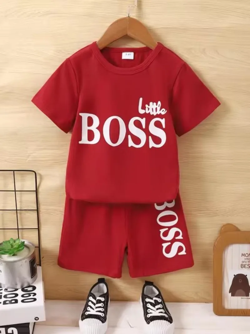 Summer Kids Cool Boys Short Sleeves Cotton Two-Piece Suit for Old Little Boss Kids Fashion Leisure Time Suit