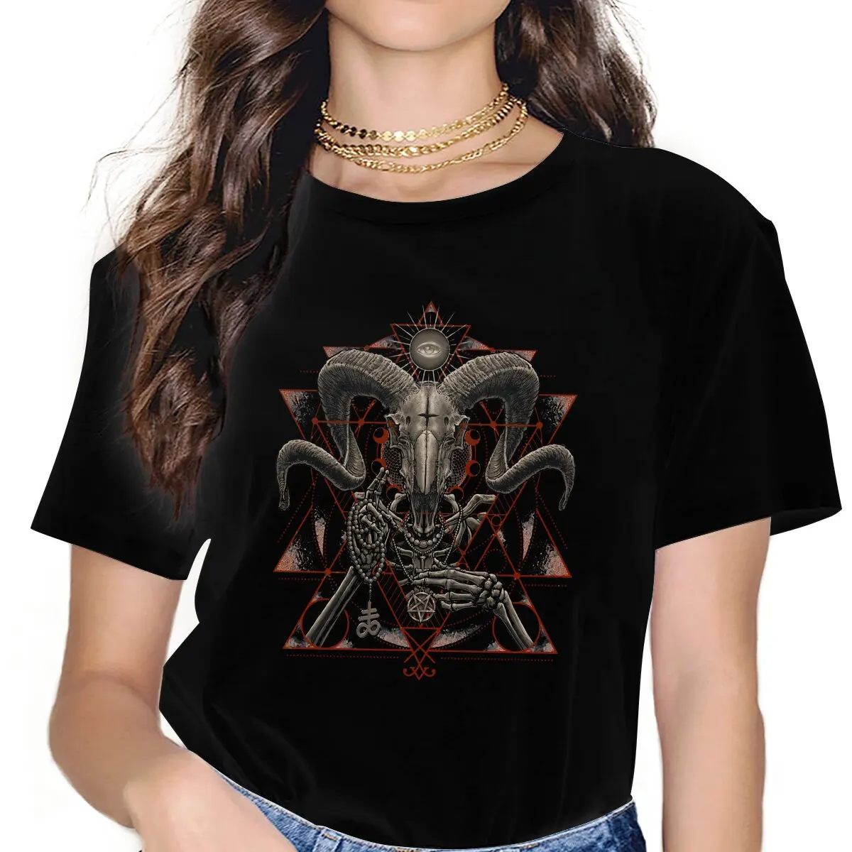 Dark 666 Satanic Baphomet Goat Classic Feminine Clothes Satanic Baphomet Goat T-shirt Goth Vintage Female Clothing