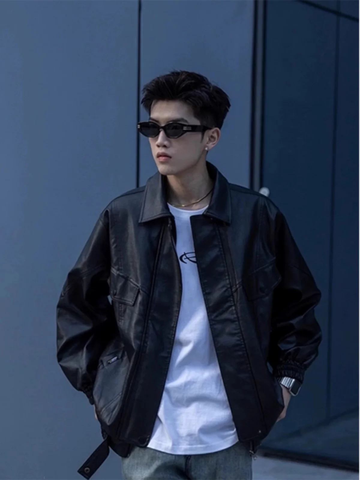 

Мужская кожаная куртка Bla ort: весенне-осенняя, в американском стиле, с пэчворк-дизайном, крутая уличная мотоциклетная куртка