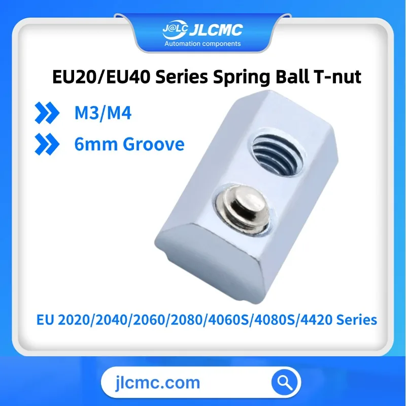 ชุดหัวค้อนเกลียว M3 M4 10/20 ชิ้น พร้อมน็อต T สำหรับโปรไฟล์อลูมิเนียม T-slot ขนาด 2020 2040 2060 2080 4060S 4080S 4420 ร่อง 6 มม.