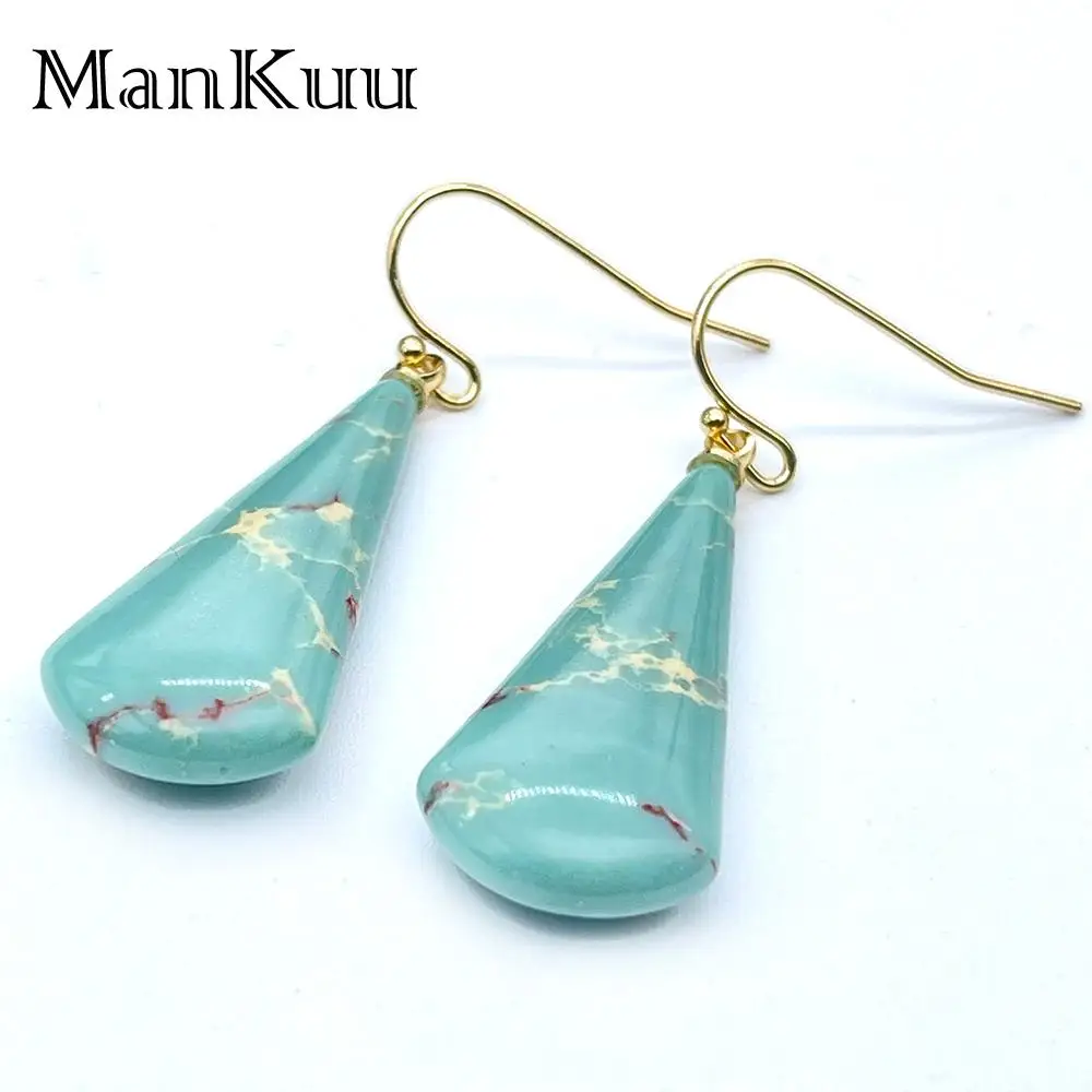 mankuu elegant fashion jewelry irregular imperial jasper stone turquoise drop dangle earrings charm women daily gifts