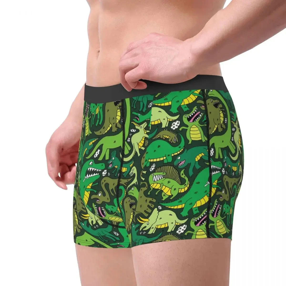 Men Cartoon Green Dinosaur Underwear Funny Boxer Shorts Panties Male Mid Waist Underpants Plus Size