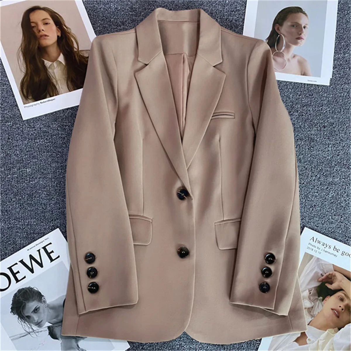 Blazer justo para mulheres, jaqueta coreana, top de terno pequeno, casaco marrom, roupas retas soltas, temperamento, novo na moda, 2024