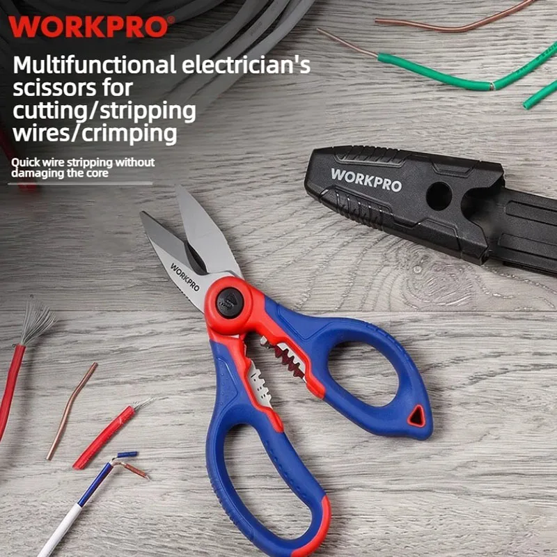 WORKPRO  Multifunctional Electrician's shears Wire stripper Stainless steel cable trays Sharp Terminal crimping tools
